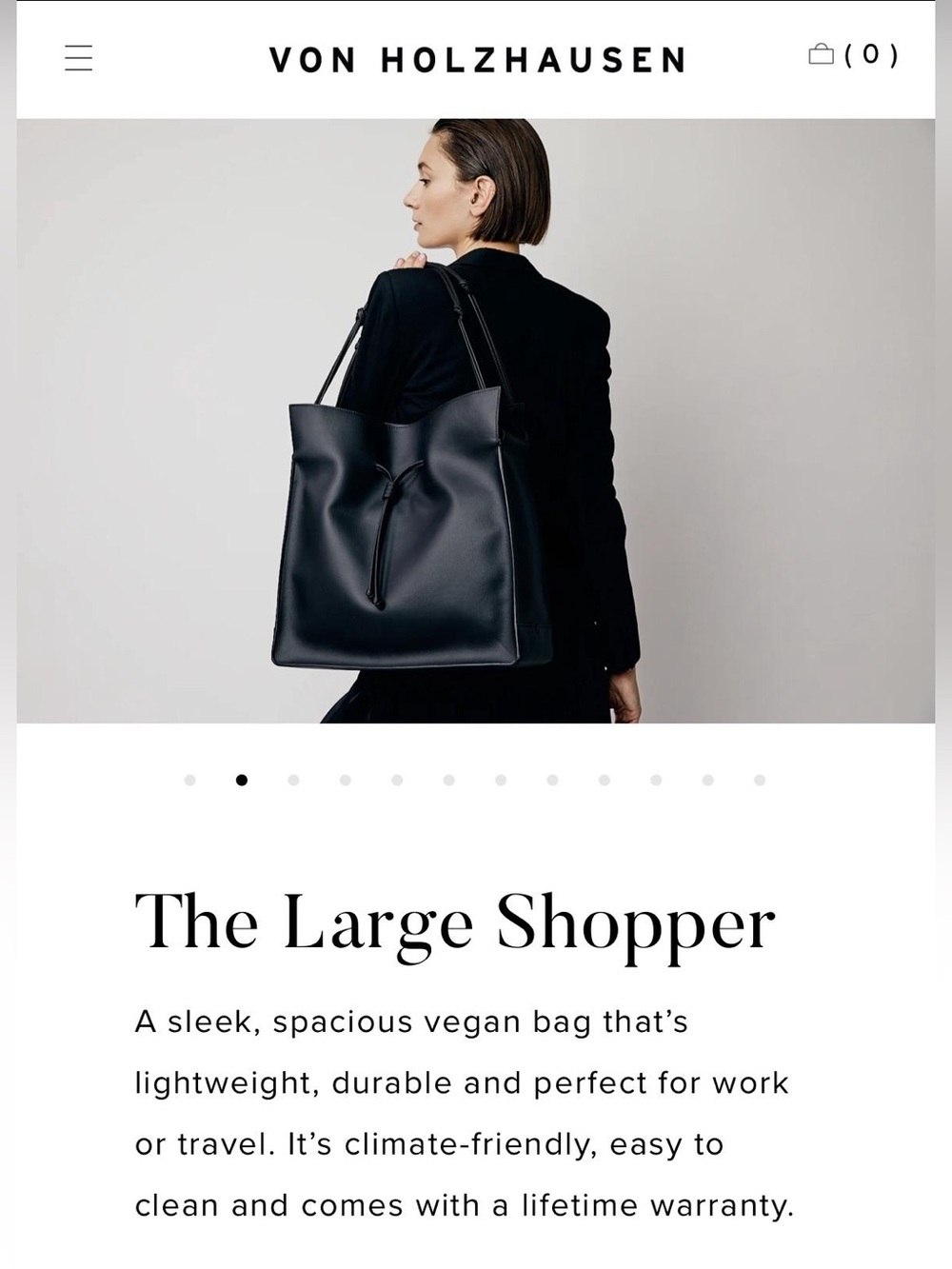 Von Holzhausen Vegan Leather Large Shopper Black Tote Bag | Made In Italy - Picture 7 of 7
